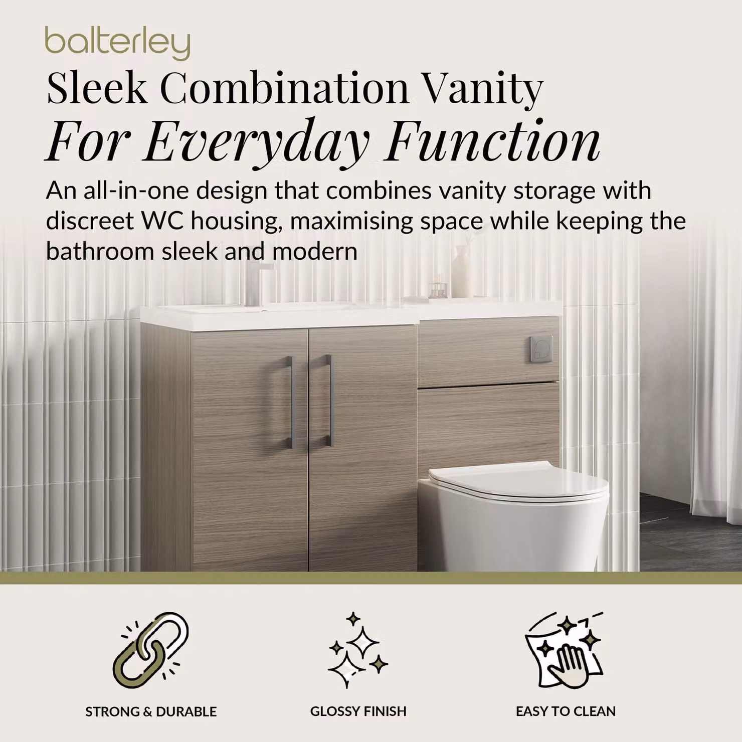 Balterley Solace Oak Left Hand Bathroom Vanity Basin and WC Unit, Brown, W: 110 cm, D: 39 cm, H: 84 cm – 2
