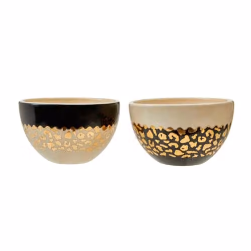 Premier Housewares London Leo Set of 2 Small Stoneware Dip Bowls with Black, White and Gold Leopard Pattern – 2