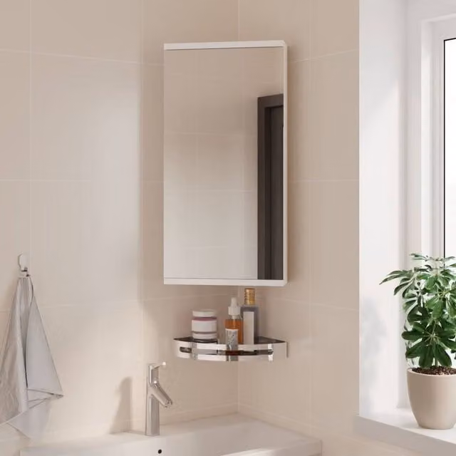 Berkfield Home White Corner Bathroom Mirror Cabinet with Internal Shelves, W/D/H: 30 x 24 x 60 cm