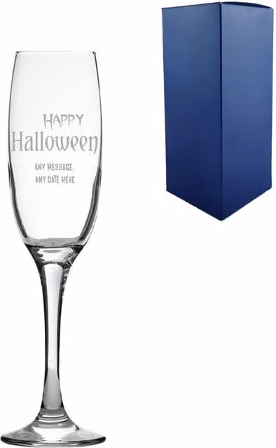 Uniqueful Personalised Engraved Happy Halloween Champagne Flute in Clear Glass