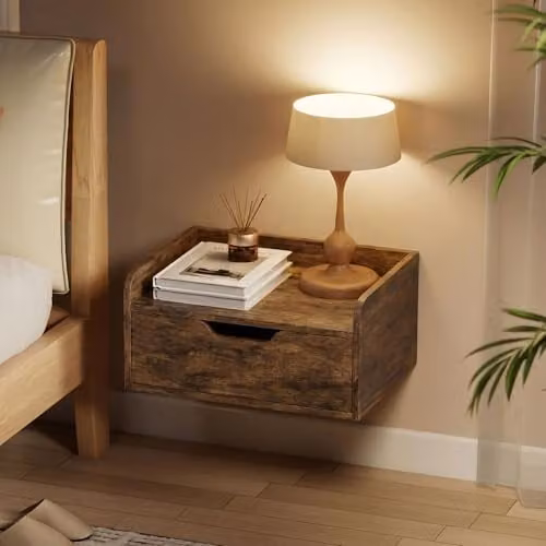 HOMCOM Set of 2 Floating Wall Mounted Nightstands in Rustic Brown – 4