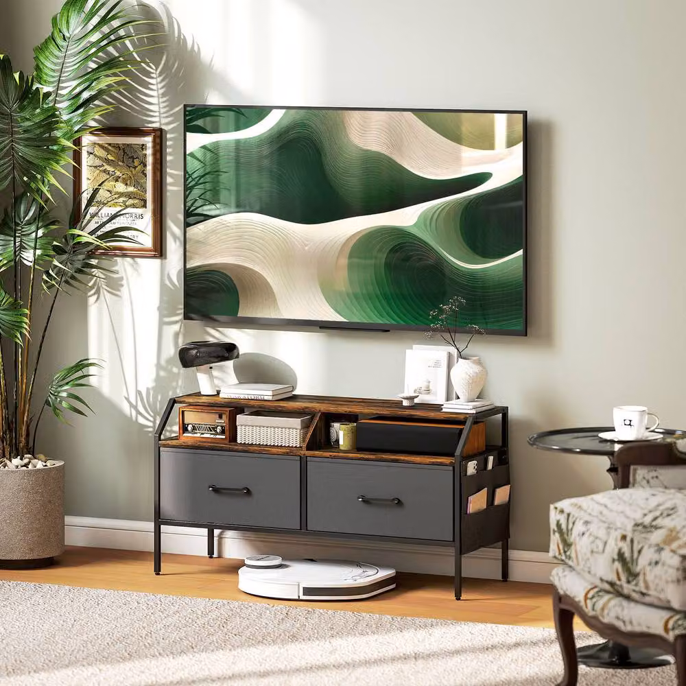 STILVORA TV Stand with Drawers and Side Pockets in Rustic Brown – 2