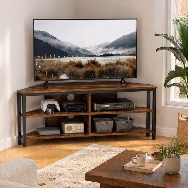 STILVORA Corner TV Unit with Storage in Rustic Brown
