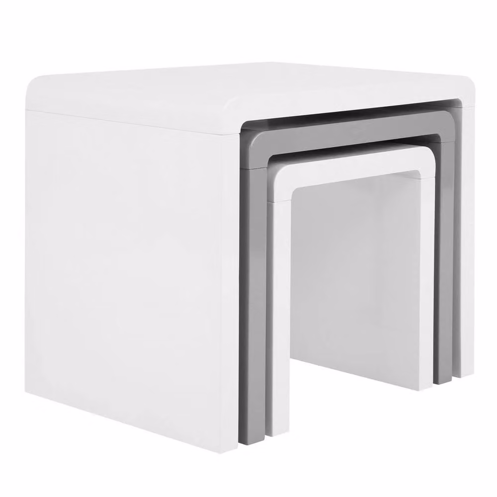 FORGEVIO Set of 3 Glossy Modern Nest of Tables in White and Grey – 2