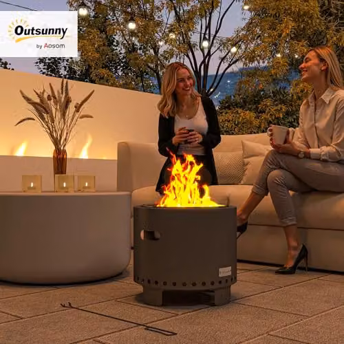Outsunny Smokeless Wood Burning Metal Fire Pit in Grey, Diameter: 45 cm – 2