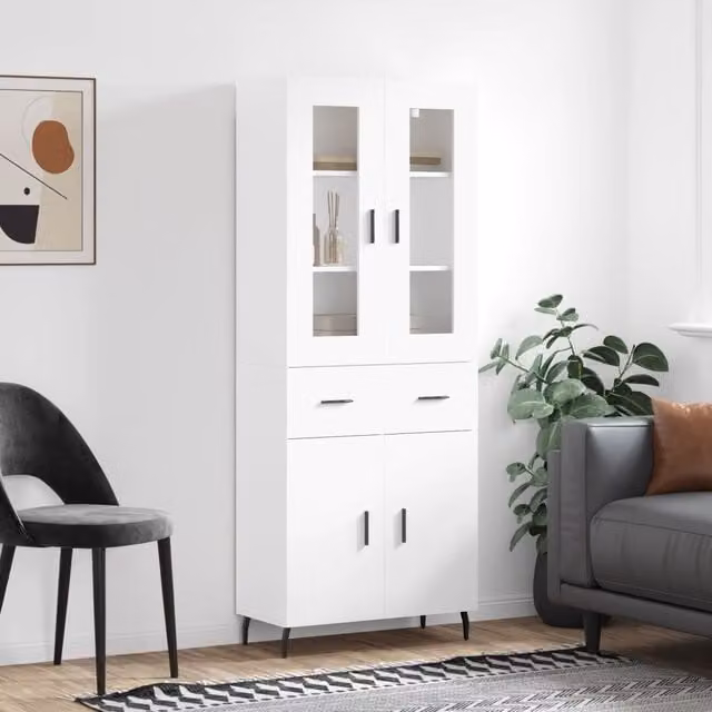 Berkfield Home Modern White Highboard with Internal Shelves, W/D/H: 69.5 x 34 x 180 cm – 1