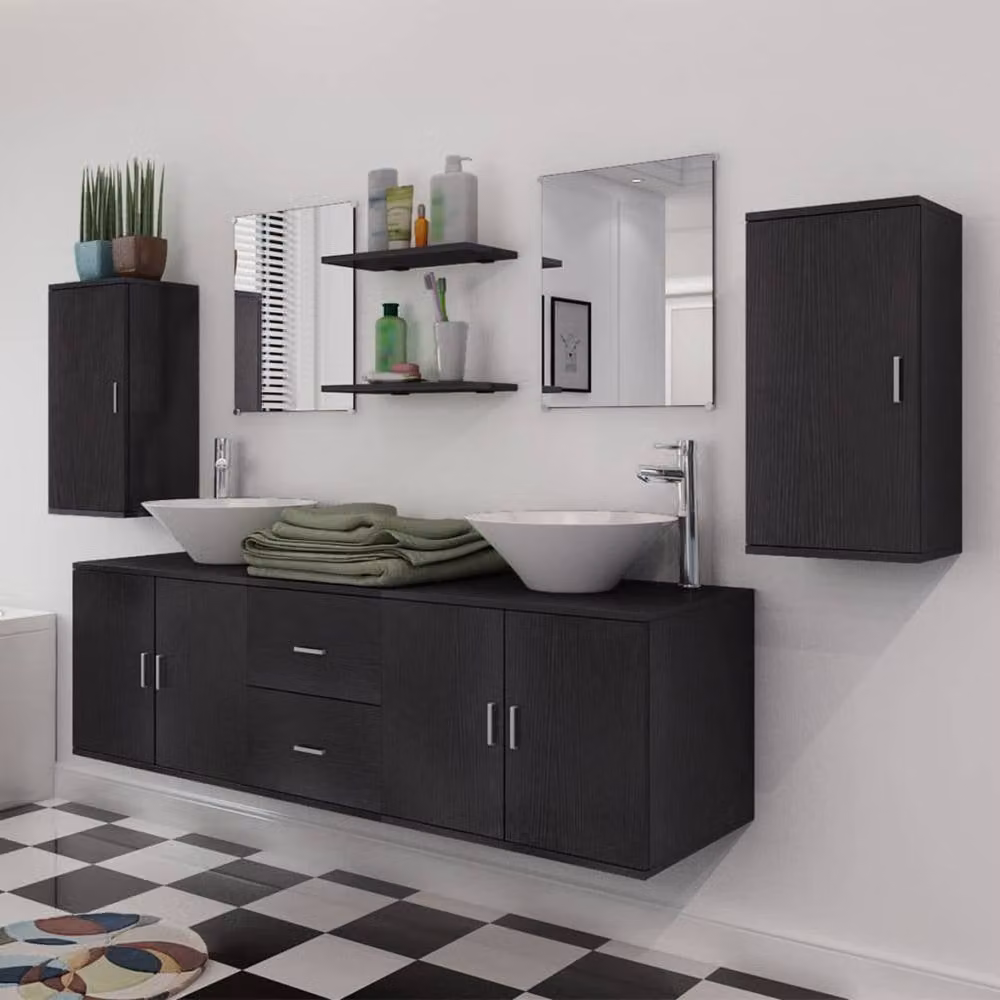 Berkfield Home Nine Piece Modern Matt Black Bathroom Furniture and Ceramic Basin Set – 4