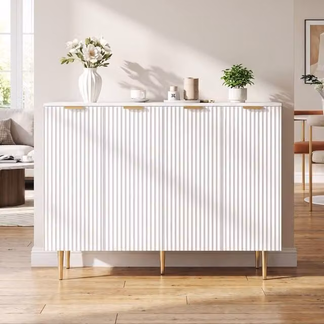 STILVORA Modern White Matt Sideboard with 4 Doors and Adjustable Shelves