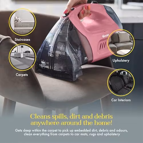 Swan Queen of Clean Handheld Carpet Cleaner, 500W, Pink, SC18410QOCN – 4
