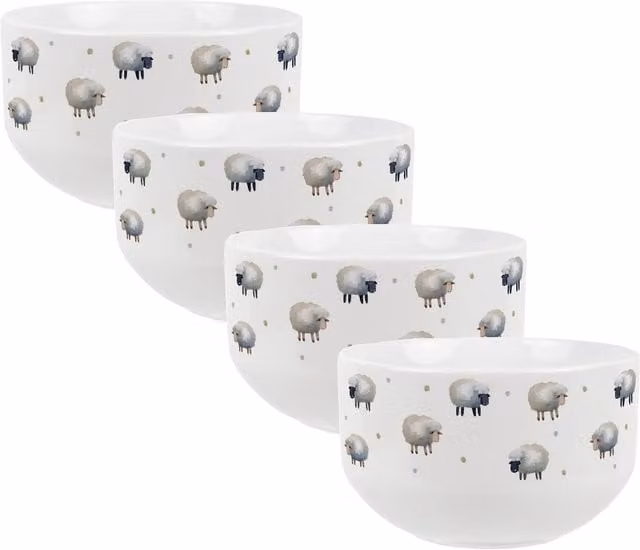 Purely Home Spring Sheep Dotted Ceramic Cereal Bowl in White