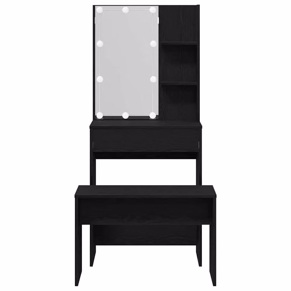 Berkfield Home Hollywood LED Dressing Table Set in Black Oak Engineered Wood – 5