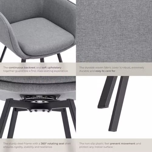 tectake Set of 4 Anthracite Velvet Swivel Dining Chairs with Metal Legs – 6