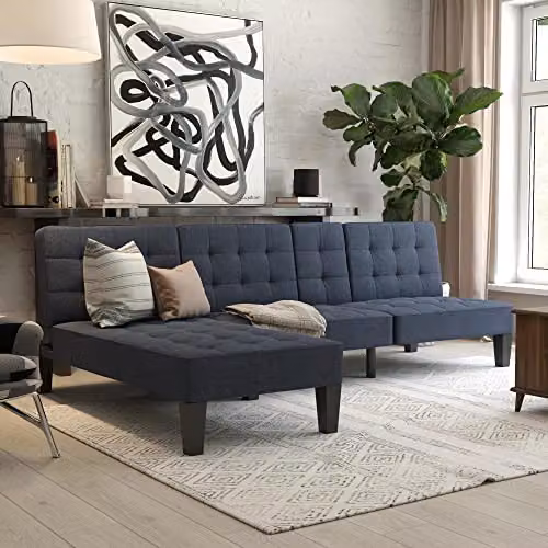 DHP Furniture Adalynn Chaise Lounger in Blue Linen, W: 73 cm, D: 163 cm, H: 80 cm – 6