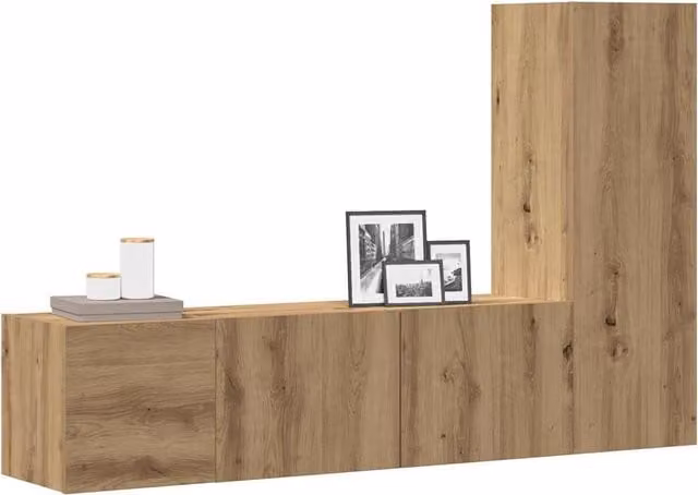 Berkfield Home Artisan Oak Wall Mounted TV Cabinets, 3 Piece Set in Brown Matt Engineered Wood