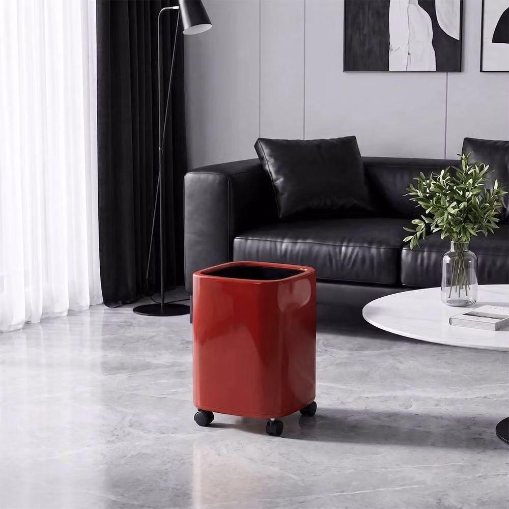 PAWNORA 12L Wheeled Plastic Rubbish Bin with Removable Inner Bucket, Red, H: 32 cm, W: 22 cm, D: 12 cm – 5