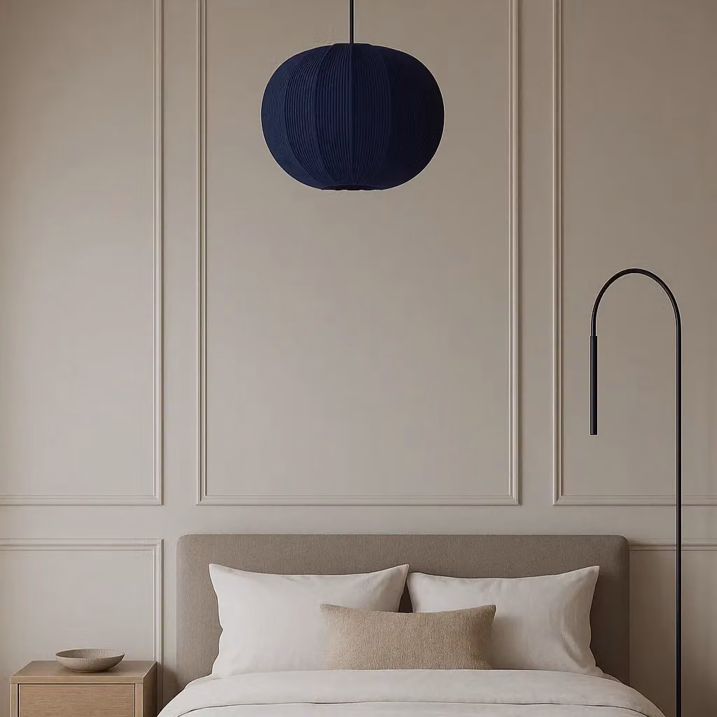 CGC Lighting Round Ribbed Stretch Cotton Fabric Lampshade in Blue – 6