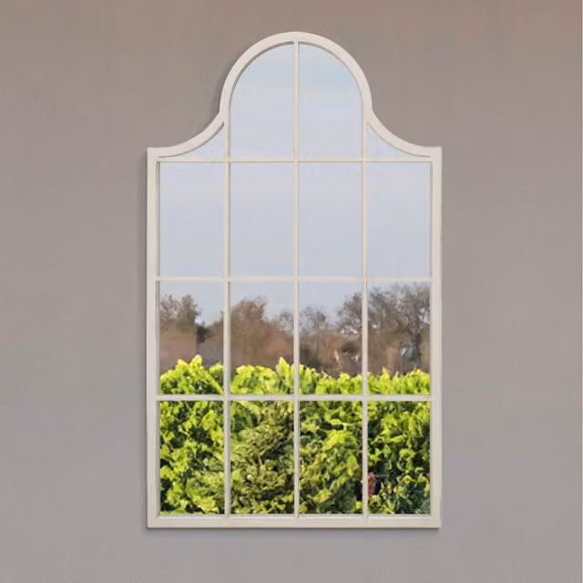 MirrorOutlet Arcus Metal Framed Arch Garden Wall Mirror in White