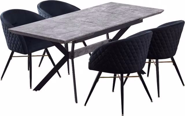 Life Interiors Mid-Century Extendable Rectangular Dining Set with 6 Chairs in Black