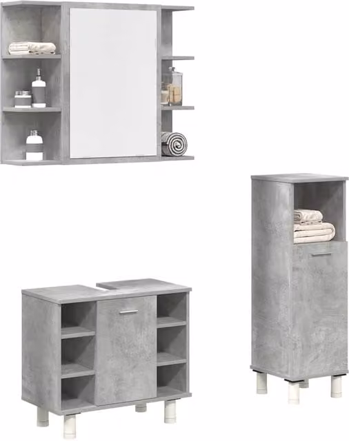 Berkfield Home 3 Piece Modern Bathroom Furniture Set in Concrete Grey Matt MDF – 1