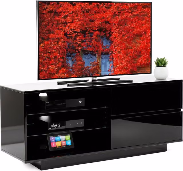Gallus TV Cabinet in Black with Glass and Centurion Supports