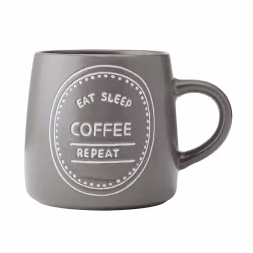 Mikasa Eat Sleep Coffee Repeat Stoneware Mug, 400ml, Brown and Grey
