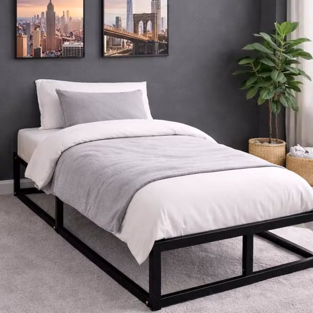 House Of Home Minimalist Metal Single Platform Bed Frame, Black, W/D/H: 90 x 25 x 190 cm
