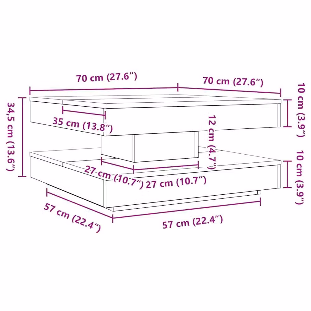 Berkfield Home Rotating Square Coffee Table in Grey, W/D/H: 70 x 70 x 34.5 cm – 4