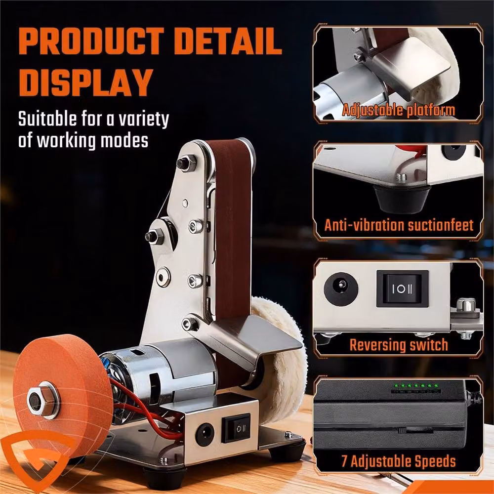 Nordara 220V Mini Benchtop Electric Belt Sander and Grinder Polishing Tool Kit in Silver – 4