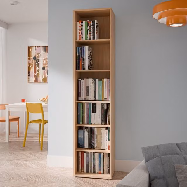 Elegancia Oak Alice Springs Tall Narrow Bookcase with 5 Shelves in Taupe