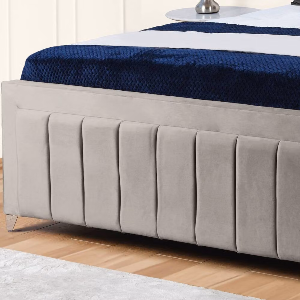 UK Bed Furniture Siarra Ottoman Gas Lift Upholstered Bed with 48 Inch Headboard in Light Grey, Size: Super King – 3