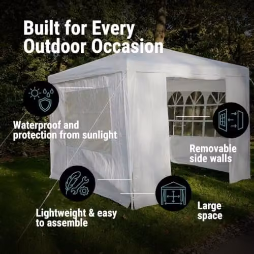 Gr8 Garden Waterproof Gazebo with Sides in White, W/D/H: 300 x 300 x 245 cm – 3
