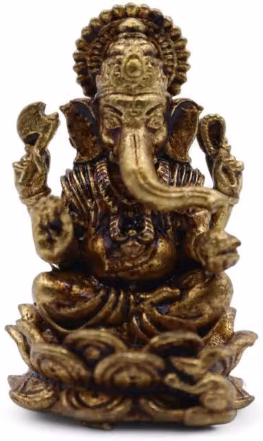 KDMD Handcrafted Brass Ganesha Miniature Statue in Gold and Bronze Metal for Tabletop Decor