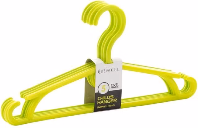 Orwell Childrens Plastic Swivel Head Hangers in Assorted Colours, 5 Pack