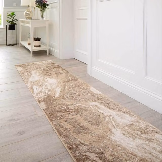 The Rug House Modern Textured Stone Look Marble Area Rug in Beige, Width: 240 cm