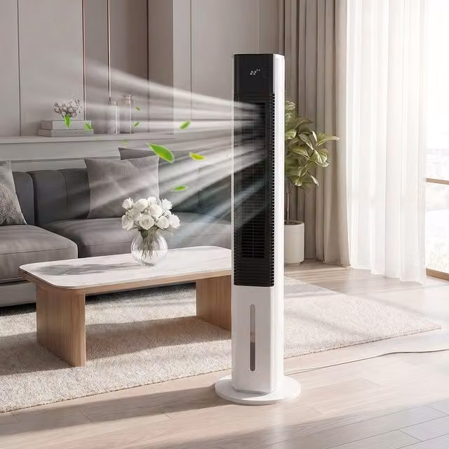 Livingandhome Portable Evaporative Air Cooler with Remote Control and Oscillation, Black and White