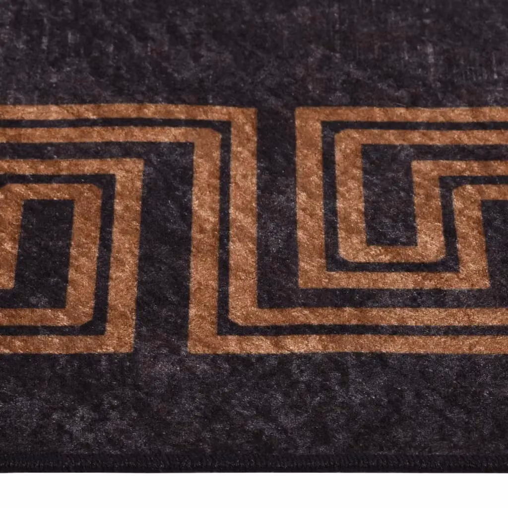 Berkfield Home Washable Anti Slip Geometric Rug in Black and Gold, W: 80 cm, L: 300 cm – 2