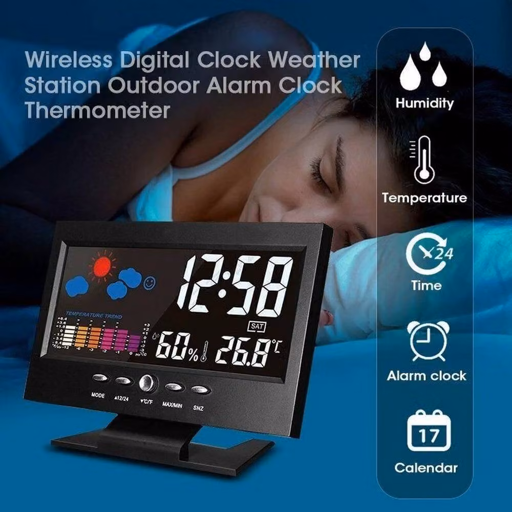 FLAVORA LED LCD Weather Station Alarm Clock in Black – 3