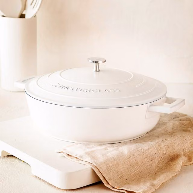 MasterClass Cream Cast Aluminium Shallow Casserole Dish, 4L - Cream