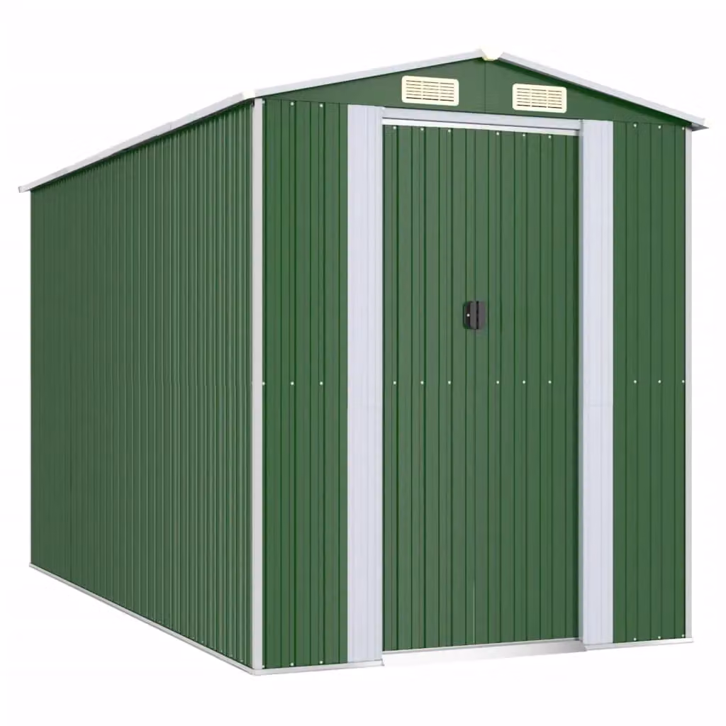 Berkfield Home Green Galvanised Steel Garden Shed with Sliding Doors and Side Vent, W/D/H: 192 x 357 x 223 cm – 2