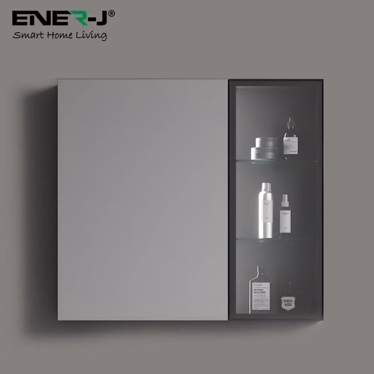 ENER-J White Rectangular LED Mirror Cabinet with Integrated Lighting, W/H: 75 x 68 cm
