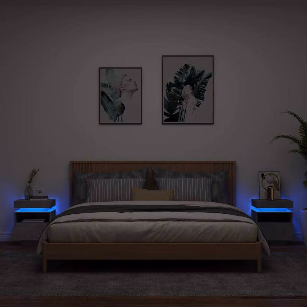 Berkfield Home Set of 2 Decorative Bedside Cabinets with Integrated LED Lights in Concrete Grey – 2