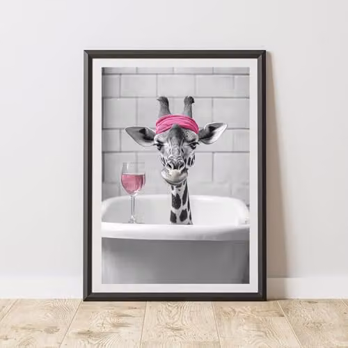 60 Second Makeover Giraffe Pink Headband Animal Print Paper Poster, A3