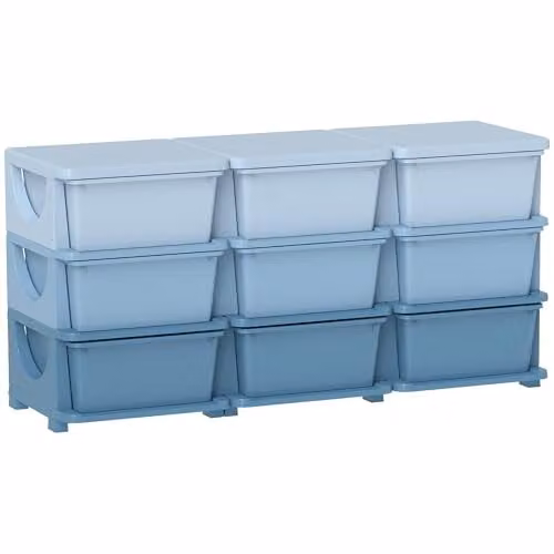 HOMCOM 3-Tier Plastic Kids Toy Storage Unit with 9 Drawers, Blue, W/D/H: 56.5 x 37.0 x 113.0 cm – 1