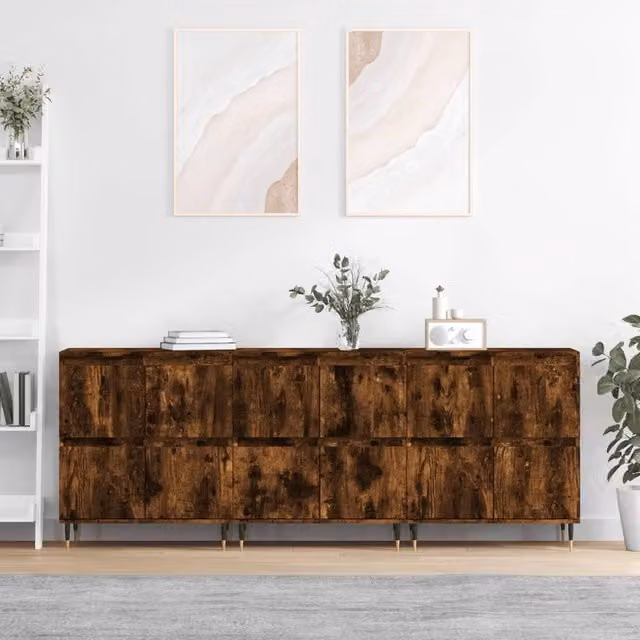 Berkfield Home 3-Piece Smoked Oak Sideboard Set in Brown Engineered Wood – 1