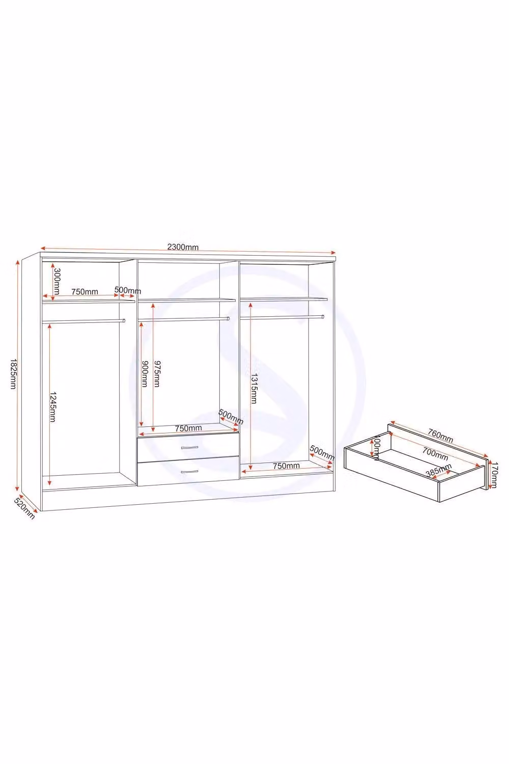Seconique Nevada 6 Door 2 Drawer Mirrored Wardrobe in Matt Grey – 4