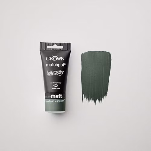 Crown Walls & Ceilings Green Matt Water Based Paint Tester Sample 40ml – 4