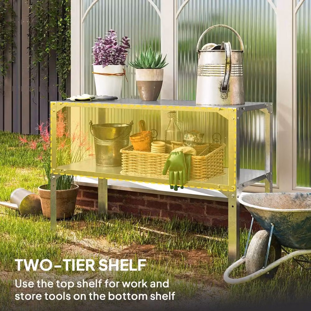 EONLION 2 Tier Metal Potting Bench Table in Silver, Width: 100 cm – 3