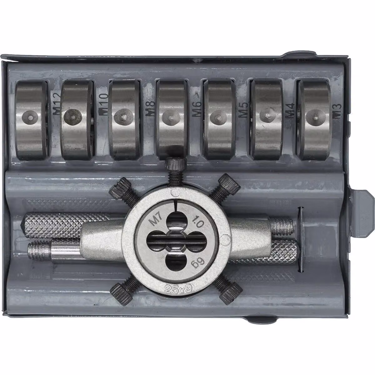 Loops 9pc Metric Split Die and Holder Set, M3 to M12, Silver Steel – 3
