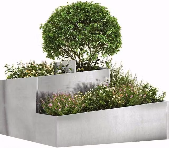 Berkfield Home Stainless Steel Planter in Silver, W: 80 cm, D: 80 cm, H: 50 cm