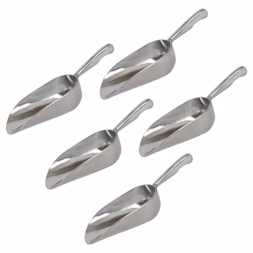 Rink Drink 5 Pack Silver Cast Aluminium Ice Scoops, 3.5oz